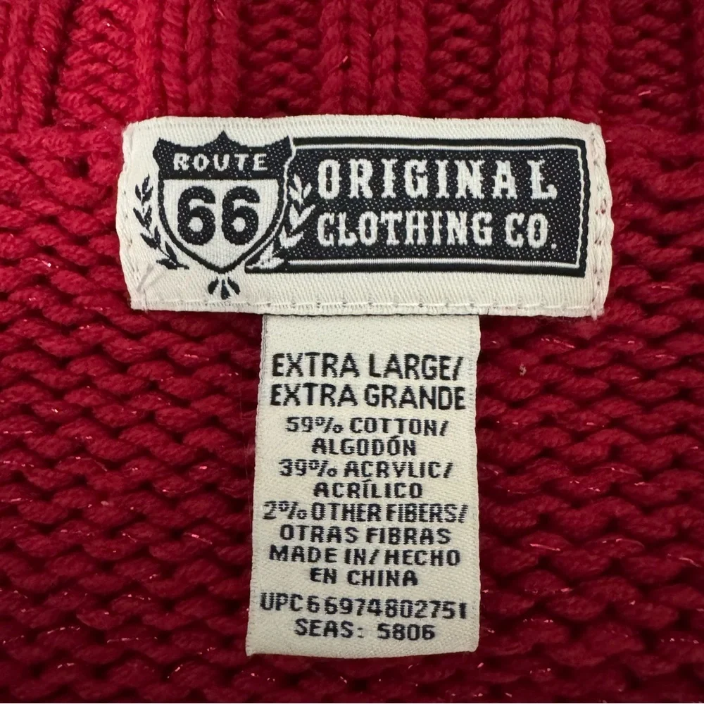 Vintage Route 66 V-Neck Red Cable Knit Sweater - Picture 3 of 4
